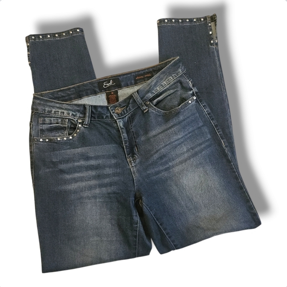 Earl Silver Studded Skinny Ankle Denim Stretch Jeans 10 Spilt Ankel